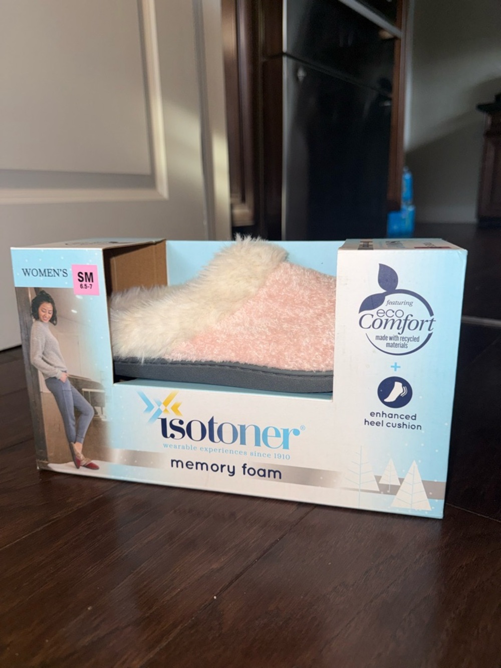 Isotoner Pink Faux-Fur Memory Foam Slip-On Slippers